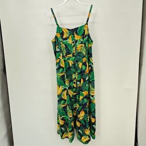 Old Navy Banana Print Button Front Tropical‎ Resort Sundress Green Sz L Cottage